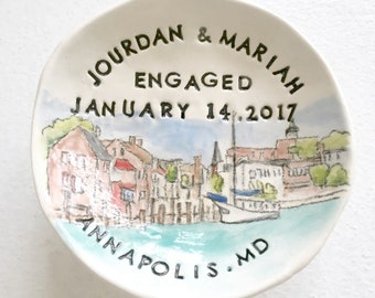 Engagement gift for couple custom ring holder unique personalized dish handmade Cathie Carlson