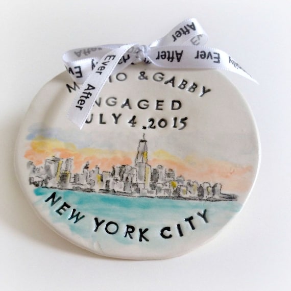 Custom engagement gifts for couple: engaged ornament first christmas wedding portrait handmade Cathie Carlson