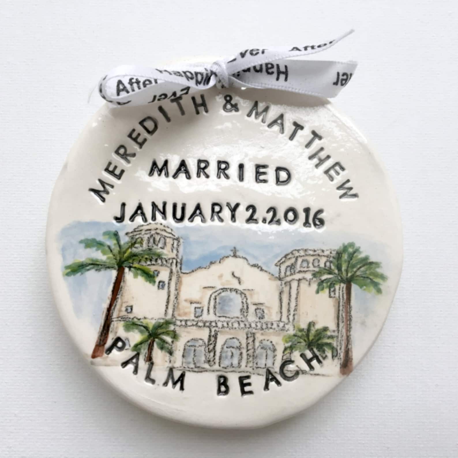 Personalized Wedding Ornament Gift For Couples: Hand-Painted Clay Keepsake with Custom Venue