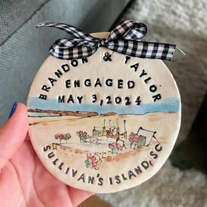 Custom engagement gifts for couple: engaged ornament first christmas wedding portrait handmade Cathie Carlson Bild 2