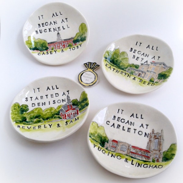 Personalized Engagement Gift for Couples Ring Dish: Hand-Painted Ring Holder Keepsake, Custom Location