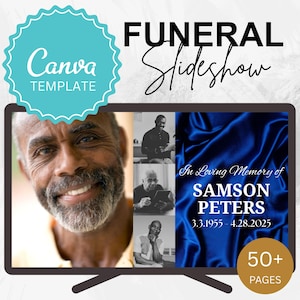 Blue Masculine Collage Editable Funeral Slideshow Template With Music Memorial Tribute – Canva Unlimited Slides Obituary for Loss of Husband