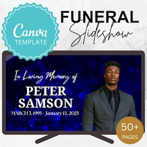 Custom Dark Blue Editable Funeral Slideshow Canva Template With Music Memorial Tribute – Unlimited Slides Obituary Memorial mp4 with 3 Music