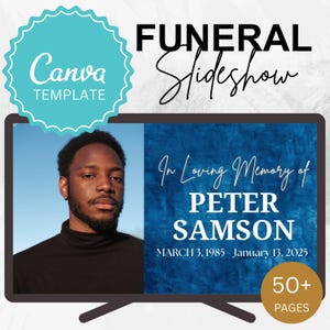 Blue Manly Editable Funeral Slideshow Template With Music Memorial Tribute – Simple Canva Unlimited Slides Obituary for Loss of Husband mp4