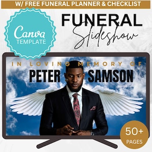 Masculine Loss of Husband Editable Funeral Slideshow Template With Music Memorial Service – Blue Canva Unlimited Slides Obituary for Men
