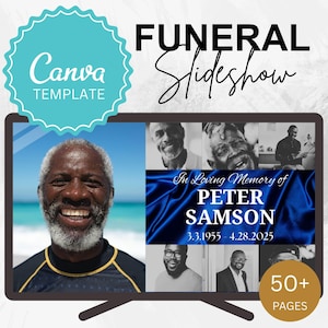 Loss of Husband Editable Funeral Slideshow Template With Music Memorial Service – Blue Canva Unlimited Slide Obituary Tribute Loss of Father