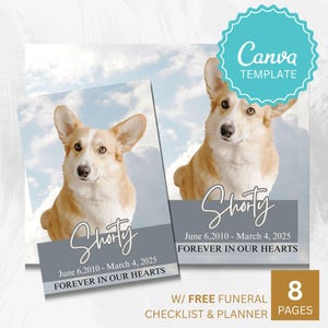 PetMemorial Bestattungsprogramm mit Wolken Hintergrund - Bearbeitbare Canva Nachruf Vorlage für Hunde oder Katzen Feier des Lebens