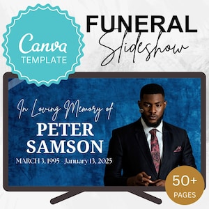 Blue Masculine Editable Funeral Slideshow Template With Music Memorial Tribute – Simple Canva Unlimited Slides Obituary for Loss of Husband
