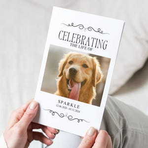 Programa de funeral por pérdida de mascota: plantilla conmemorativa editable de Canva
