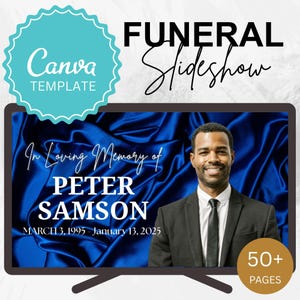 Loss of Husband Editable Funeral Slideshow Template With Music Memorial Service – Blue Simple Canva Unlimited Slides Obituary for Tribute