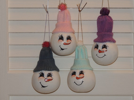 Items similar to Hand Painted Snowman Gourd Ornaments on Etsy