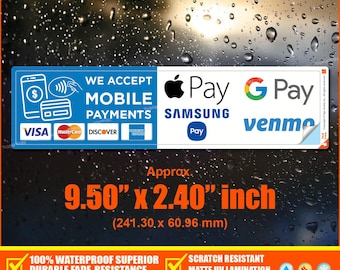 Credit Card, Mobile Payment & Contactless Pay Service Sign Waterproof Sticker (Compatible for Apple Pay, Google Pay, Samsung Pay, Venmo)