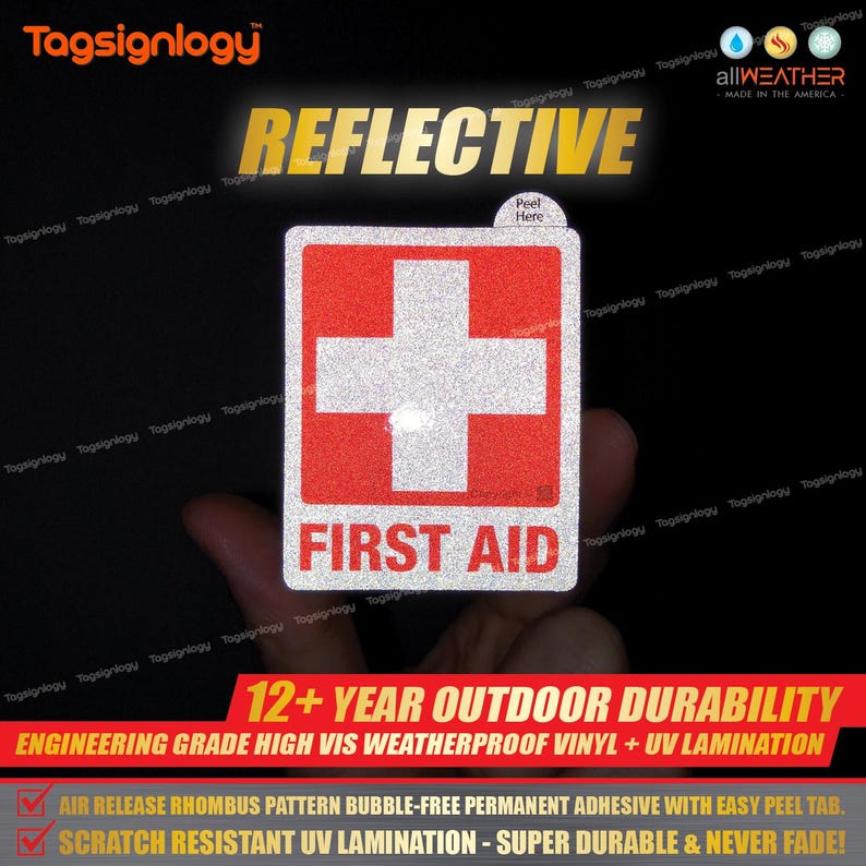 First AID *reflective* UV Weatherproof Vinyl Stickers | High Visibility ...