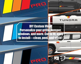 Tri-Color Stripe Vinyl Decal Classic Retro DIY Decoration Sticker Compatible for Toyota Tacoma 4Runner Tundra Rav4 TRD Pro (8pcs Combo Pack)