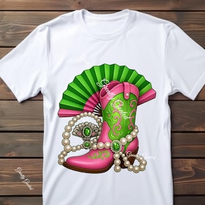 Pink and green  Boot and Fan PNG | Western Glam Clipart | Transparent Background Digital Download
