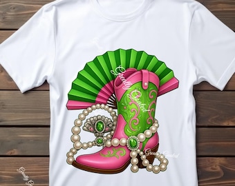 Pink and green  Boot and Fan PNG | Western Glam Clipart | Transparent Background Digital Download