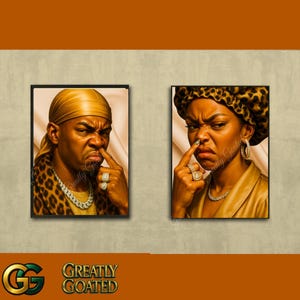 Funny Bathroom Stink Face Poster Set – 8.5 x 11  Print, Digital Art of Black Girl  Black Man with Bonnet & Durag