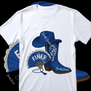 Blue and white  Boot and Fan PNG | Western Glam Clipart | Transparent Background Digital Download