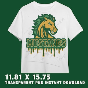 Mandala Tropfen PNG | Grün & Gold mustang Mascot | High School Spirit Shirt Design | 11.81x15.75 Transparentes PNG | Sofortdownload