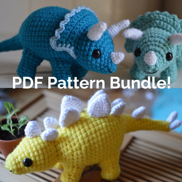 Triceratops Stegosaurus Dinosaur Amigurumi Crochet Pattern PDF Bundle Pack