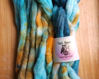 Hand Dyed COTTON Sliver Roving Easy to Spin Cotton /  Colorway - One of a Kind 018