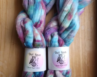 Hand Dyed COTTON Sliver Roving Easy to Spin Cotton /  Colorway - One of a Kind 010