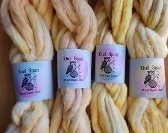 Hand Dyed COTTON Sliver Roving Easy to Spin Cotton /  Colorway - Osmanthus Oolong