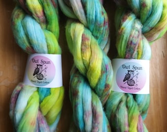 Hand Dyed COTTON Sliver Roving Easy to Spin Cotton /  Colorway - Nascent Soul