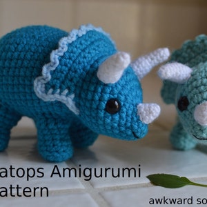 Triceratops Dinosaur Crochet Amigurumi Doll PDF Pattern