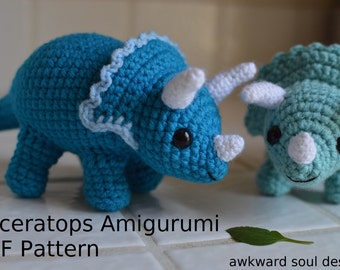 Triceratops Dinosaur Crochet Amigurumi Doll PDF Pattern