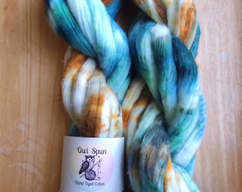 Hand Dyed COTTON Sliver Roving Easy to Spin Cotton /  Colorway - Pursuit of Jade