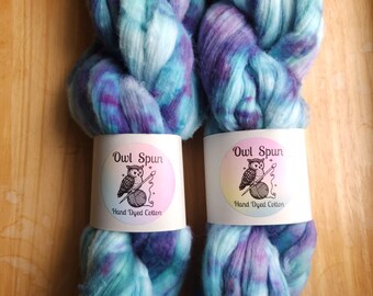 Hand Dyed COTTON Sliver Roving Easy to Spin Cotton /  Colorway - One of a Kind 014