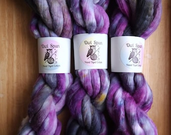 Hand Dyed COTTON Sliver Roving Easy to Spin Cotton /  Colorway - Mysterious Lotus
