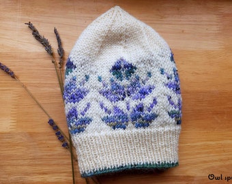 KNIT Sprigs of Lavender Hat Pattern PDF - Fair Isle Stranded Knitting