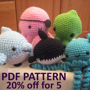 Amigurumi Crochet Pattern Collection - Dolphin Octopus Orca Killer Whale Jellyfish Squid