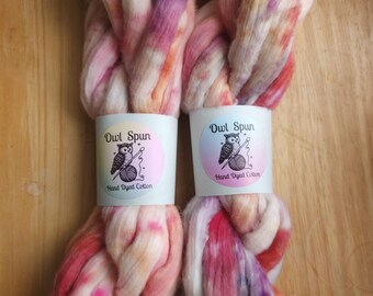 Hand Dyed COTTON Sliver Roving Easy to Spin Cotton /  Colorway - One of a Kind 009