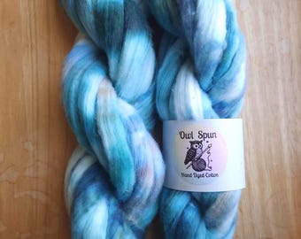 Hand Dyed COTTON Sliver Roving Easy to Spin Cotton /  Colorway - Blue Whisper
