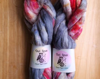 Hand Dyed COTTON Sliver Roving Easy to Spin Cotton /  Colorway - One of a Kind 008