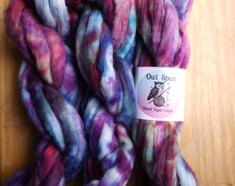 Hand Dyed COTTON Sliver Roving Easy to Spin Cotton /  Colorway - One of a Kind 026