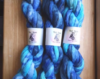 Hand Dyed COTTON Sliver Roving Easy to Spin Cotton /  Colorway - Tantai Jin Blue