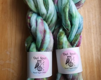 Hand Dyed COTTON Sliver Roving Easy to Spin Cotton /  Colorway - Divine Tree