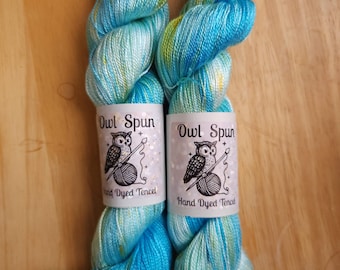 Tencel Plant Based Vegan Hand Dyed Yarn 5/2 Light Fingering Weight 100g 3.5oz Skein / Colorway: Seven Leaves