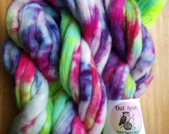Hand Dyed COTTON Sliver Roving Easy to Spin Cotton /  Colorway - One of a Kind 028