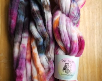 Hand Dyed COTTON Sliver Roving Easy to Spin Cotton /  Colorway - One of a Kind 017