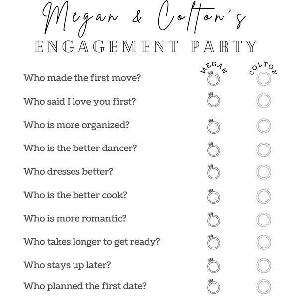 Engagement party game, he said she said