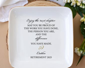 Retirement Jewelry Dish, Happy Retirement Trinket Dish, Ceramic Ring Holder, Gift for Retirees, Farewell Gift, Coworker Gift, Ring Dish