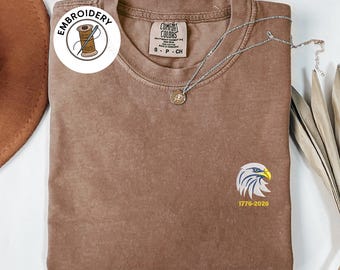 Comfort Colors Shirt, Embroidered 1776-2026, 4th of July Tee, Eagle Shirt, United States T-Shirt, Independence Shirt, Patriotic T-Shirt