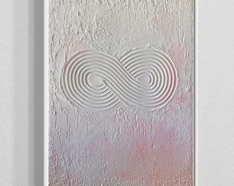 Pintura texturizada del símbolo del infinito: lienzo abstracto blanco