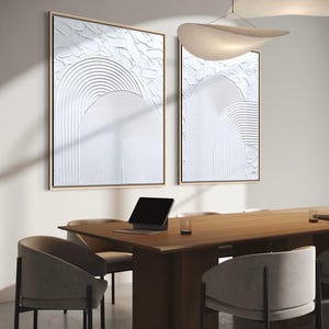 White textured wall art set of 2 | Minimalist modern abstract canvas artwork | Original paintings | Large  3D wall decor with framed