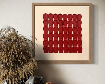 Kleine Rote Textur Kunst | Rot- und Beigetönen | Bandkunst | Wanddekor | Bögen Kunst | Abstrakte Malerei | Fotogröße 30 x 30 cm